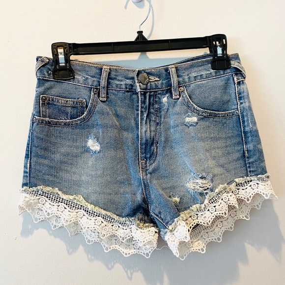 Free People Pants - Free People Lace Trimmed Jean Shorts